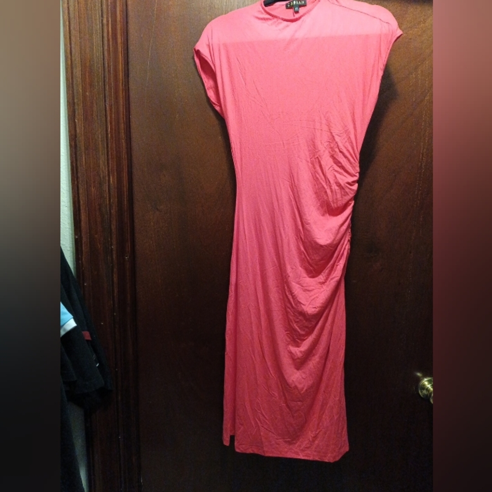 Cefian NWOT Woman's Side Rouched  Dress High Neck Size Medium Fuchsia